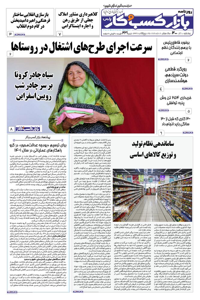 روزنامه بازار کسب و کار پارس شماره 431