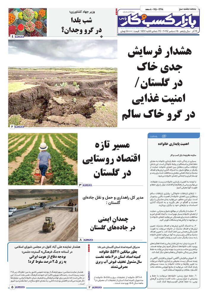 روزنامه بازار کسب و کار پارس شماره 1368